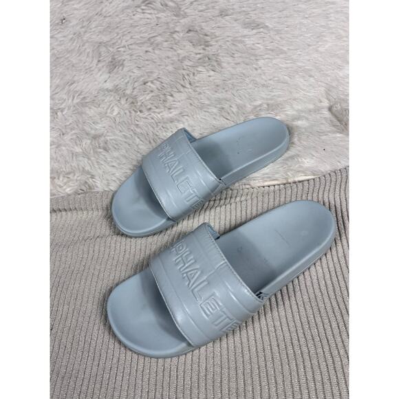 Alphalete Shoes Mens Size 9 Light Gray Slides Sandals Embossed Logo Pool Casual - Picture 3 of 10